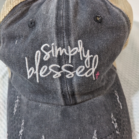 🧢 NEW Ponytail Hat Simply Blessed Gray Adjustable - Picture 6 of 7